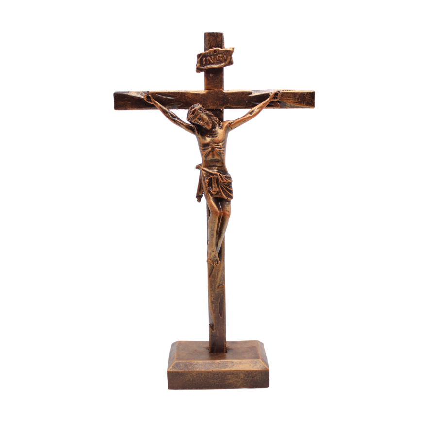 Resin wood like Carved table cross - 39cm (Brown)