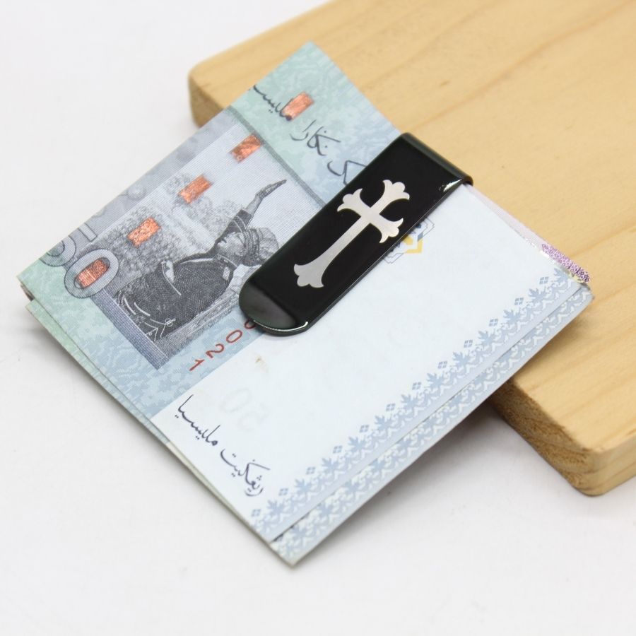 Stainless Steel Money clip with Cross (Black)