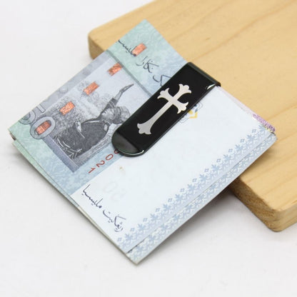 Stainless Steel Money clip with Cross (Black)