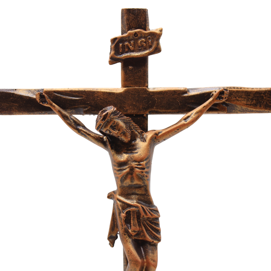 Resin wood like Carved table cross - 39cm (Brown)