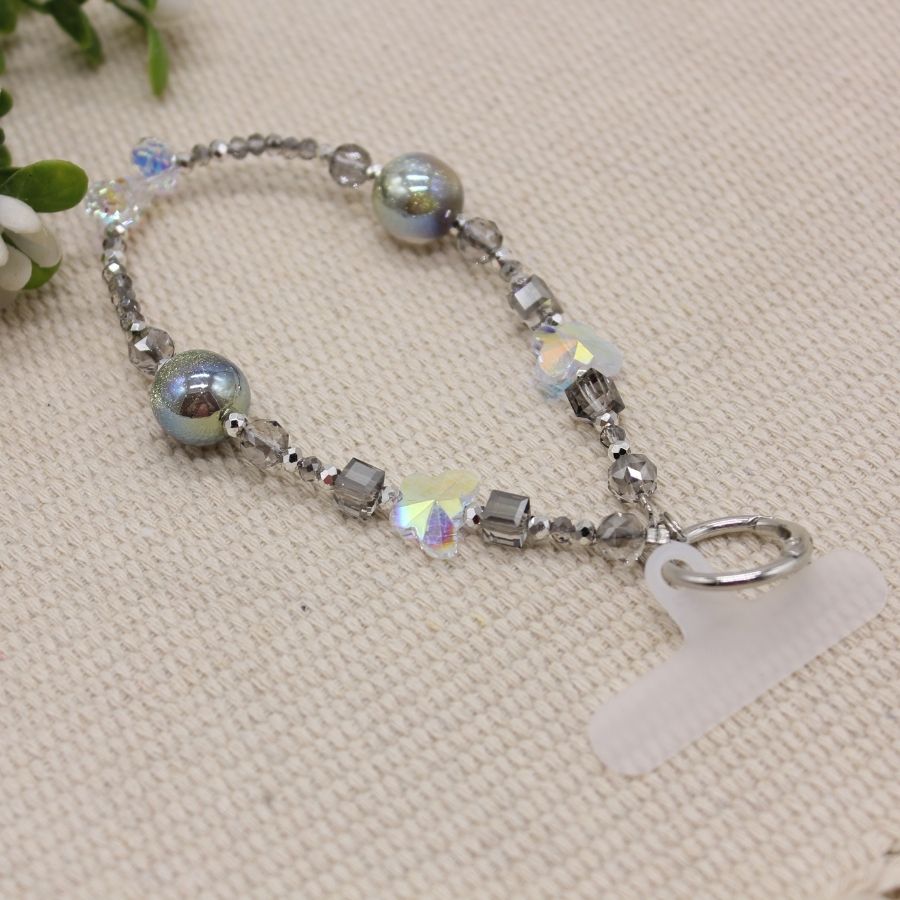 Crystal Pendant Handphone Wrist Chain - Grey