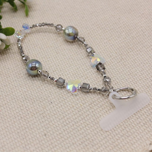 Crystal Pendant Handphone Wrist Chain - Grey