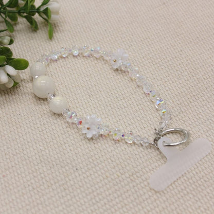 Crystal Pendant Handphone Wrist Chain - White