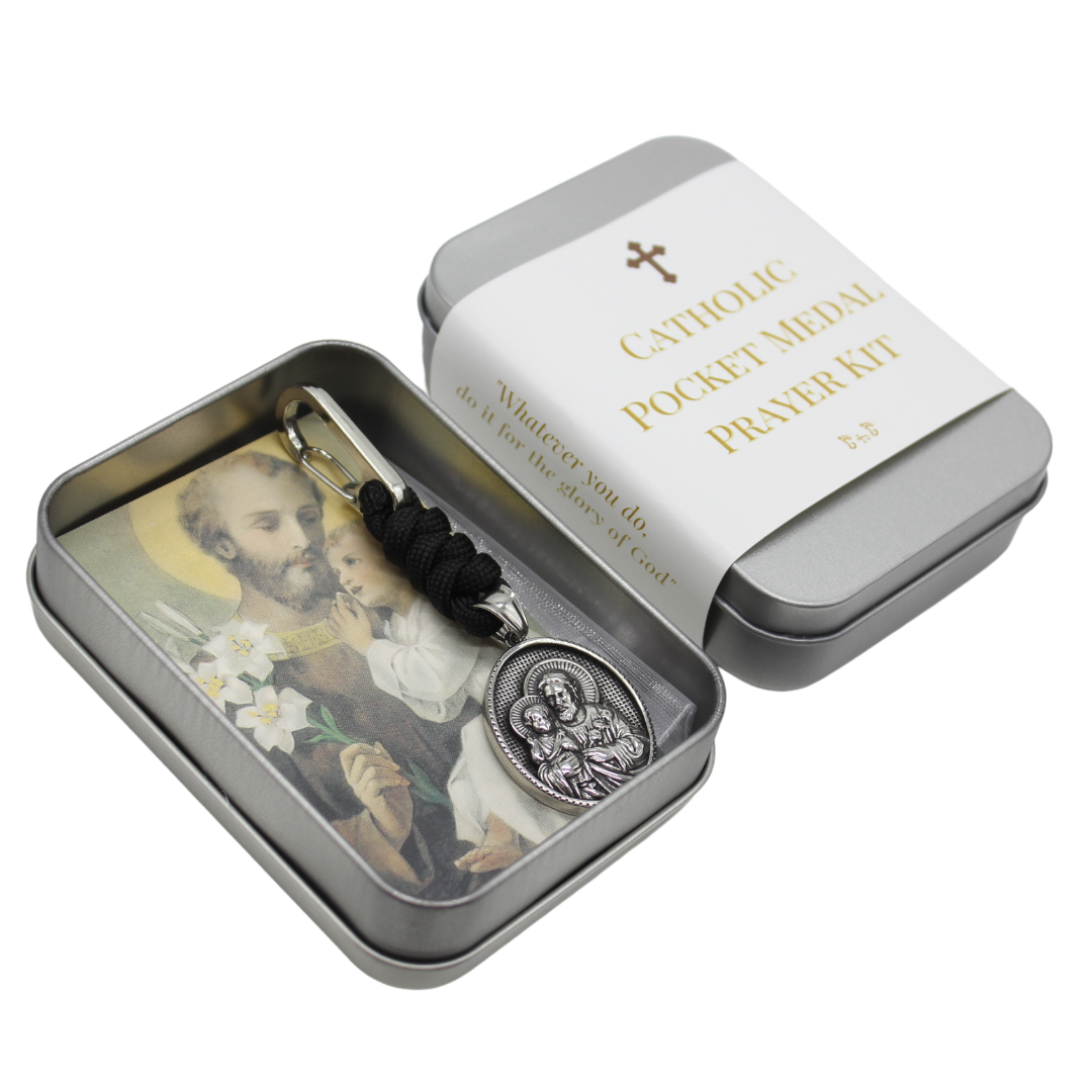 Stainless Steel Catholic Pocket Medal Prayer Kit