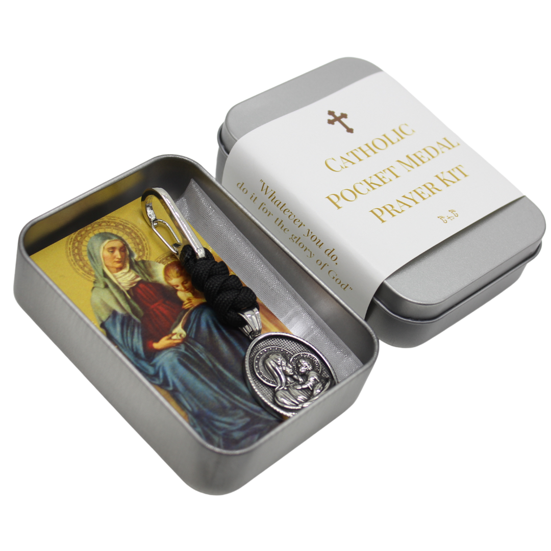 Stainless Steel Catholic Pocket Medal Prayer Kit
