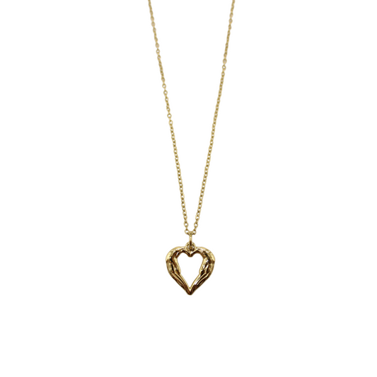 Stainless Steel Gold-Plated Heart-Shaped Angel Wings Pendant/Chain set
