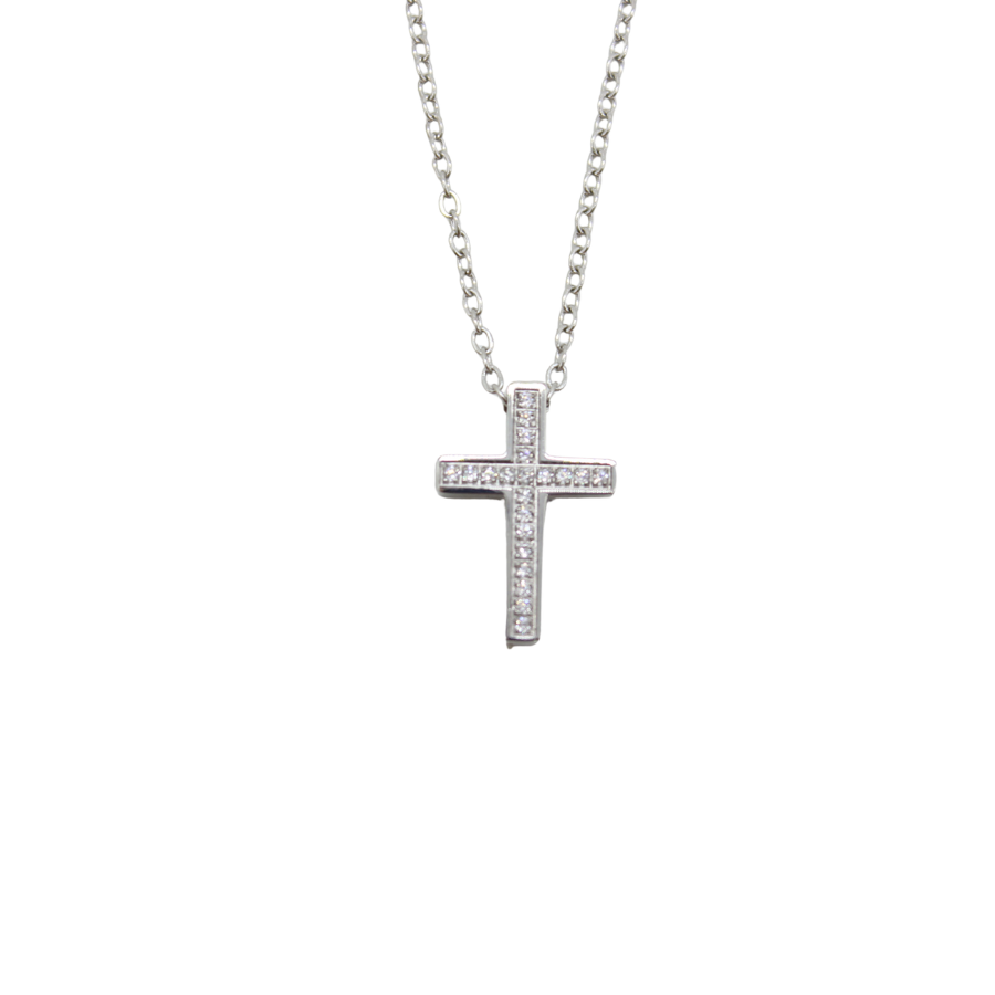 Stainless Steel Cubic Zirconia Diamante Cross /Chain 2cm