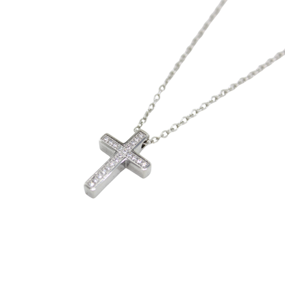 Stainless Steel Cubic Zirconia Diamante Cross /Chain 2cm