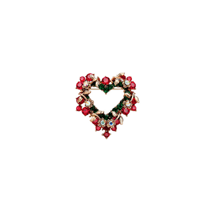 Christmas Heart Shape Wreath  Brooch Pin - 18K Plated
