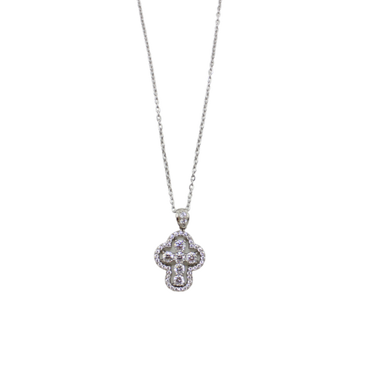 Steel Zircon Crystal Diamante Cross/Chain Set