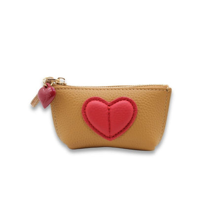 Leather Heart Rosary pouch With Zipper & Keychain - Brown/Black