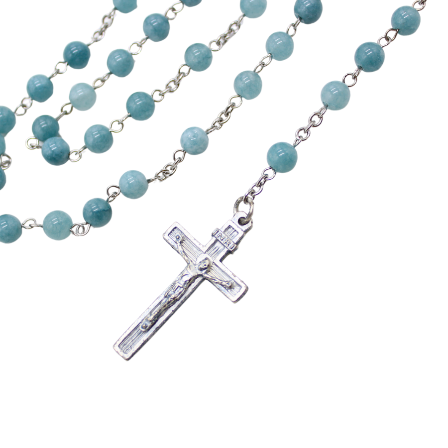 Aquamarine 6mm Stone Beads Rosary (Personalisation Available)