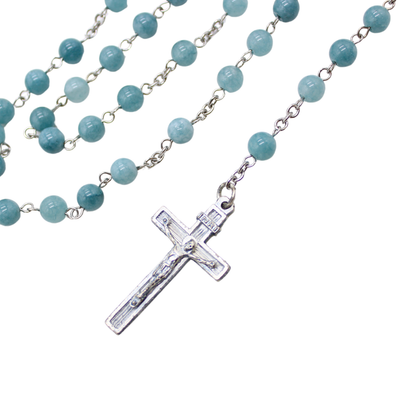 Aquamarine 6mm Stone Beads Rosary (Personalisation Available)