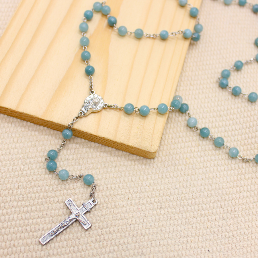 Aquamarine 6mm Stone Beads Rosary (Personalisation Available)