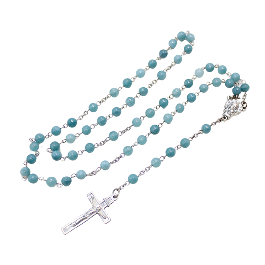 Aquamarine 6mm Stone Beads Rosary (Personalisation Available)