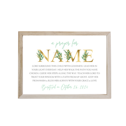 Baptism Prayer Framed Poster A4 (With Name & Date Personalisation)