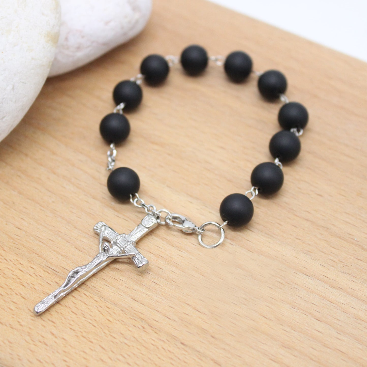 Black Glass Beads Car Rosary (Personalisation Available)