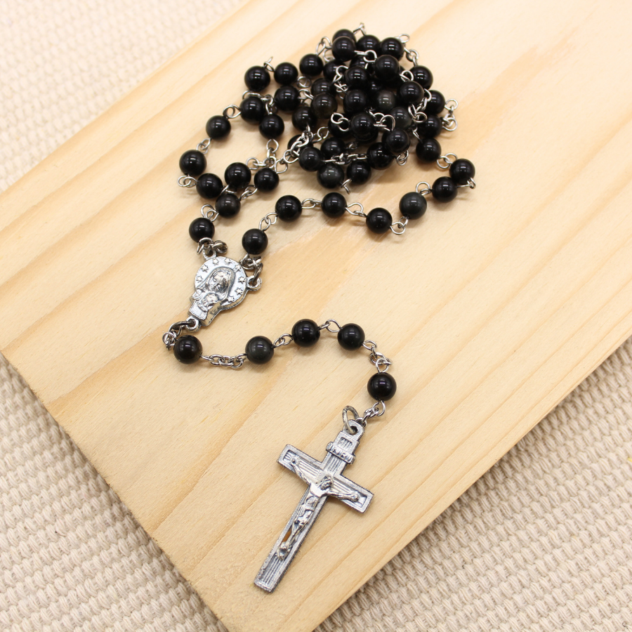 Black Obsidian 6mm Stone Beads Rosary (Personalisation Available)