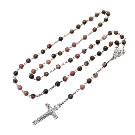 Black Rhodochrosite 6mm Stone Beads Rosary (Personalisation Available)