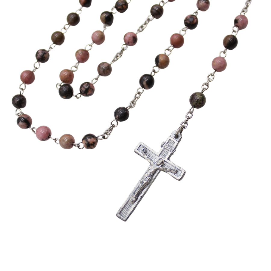 Black Rhodochrosite 6mm Stone Beads Rosary (Personalisation Available)