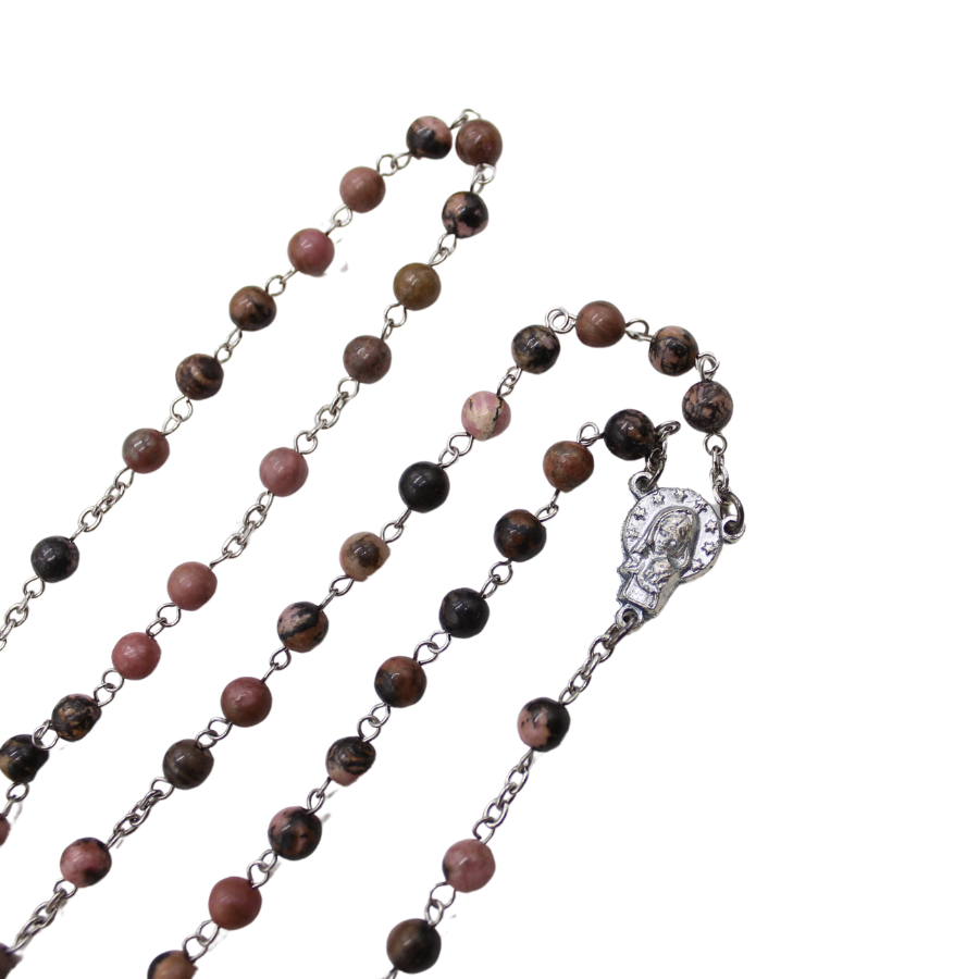 Black Rhodochrosite 6mm Stone Beads Rosary (Personalisation Available)