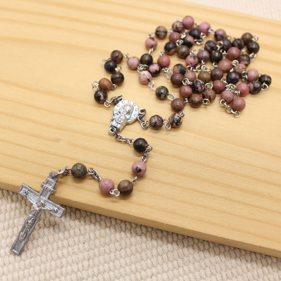 Black Rhodochrosite 6mm Stone Beads Rosary (Personalisation Available)