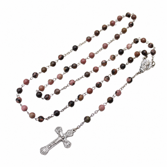 Black Rhodochrosite 6mm Stone Beads Rosary (Personalisation Available)