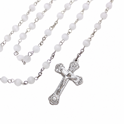 Cat's Eye 6mm White Stone Beads Rosary (Personalisation Available)