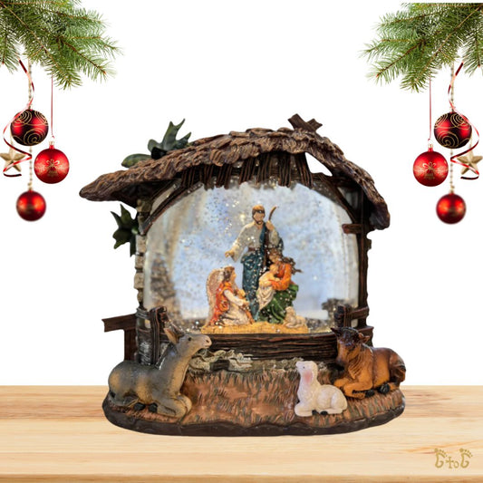 Christmas Nativity Scene Water Globe - Holy Family & Angel