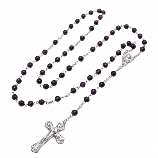 Dark Purple Tiger's Eye 6mm Stone Beads Rosary (Personalisation Available)