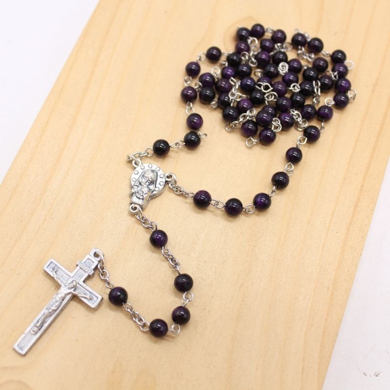 Dark Purple Tiger's Eye 6mm Stone Beads Rosary (Personalisation Available)