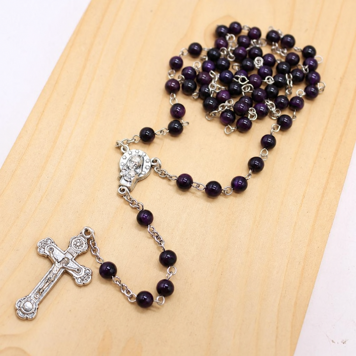 Dark Purple Tiger's Eye 6mm Stone Beads Rosary (Personalisation Available)