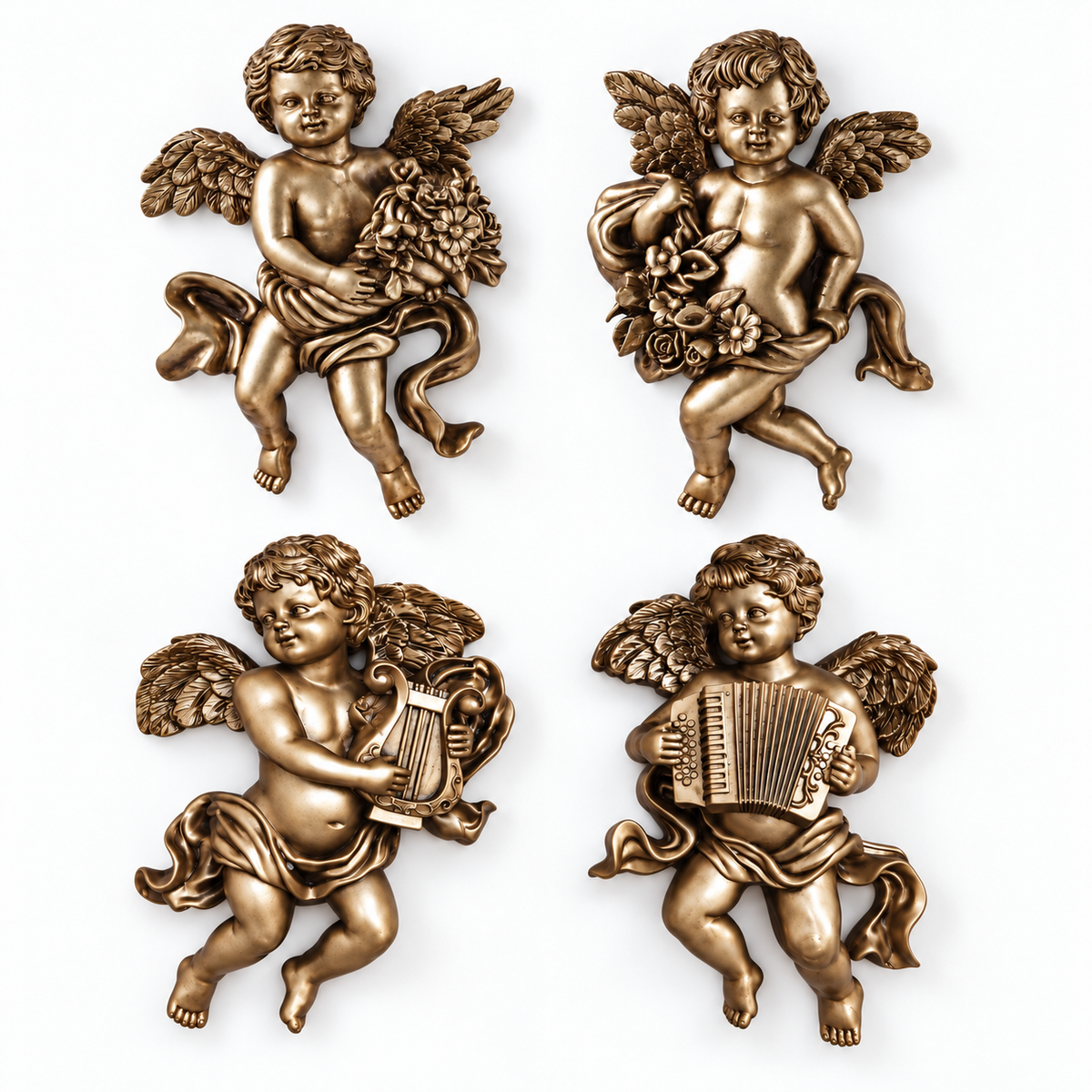 Bronze Angels (1 pair) - Floral/Instrument
