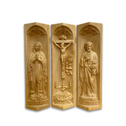 Wood Hand Carved Triphytych Altar