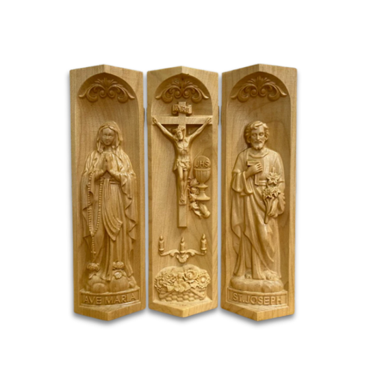 Wood Hand Carved Triphytych Altar