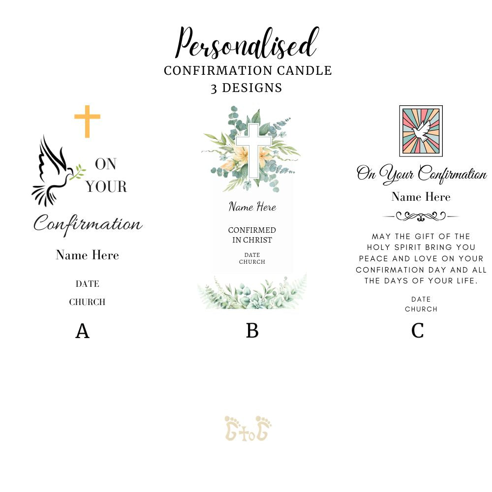 Personalised White Pillar Candle for Confirmation 15cm