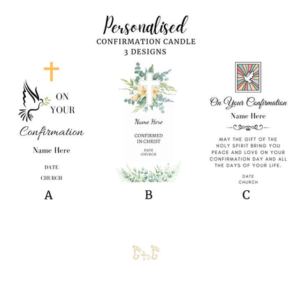 Personalised White Pillar Candle for Confirmation 15cm