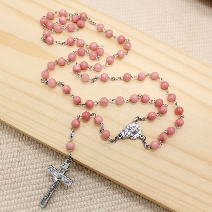 Pink Chalcedony 6mm Stone Beads Rosary (Personalisation Available)