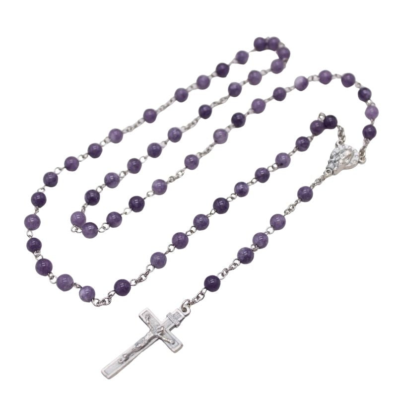 Purple Aquamarine 6mm Stone Beads Rosary (Personalisation Available)