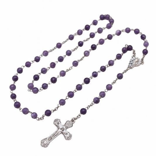 Purple Aquamarine 6mm Stone Beads Rosary (Personalisation Available)