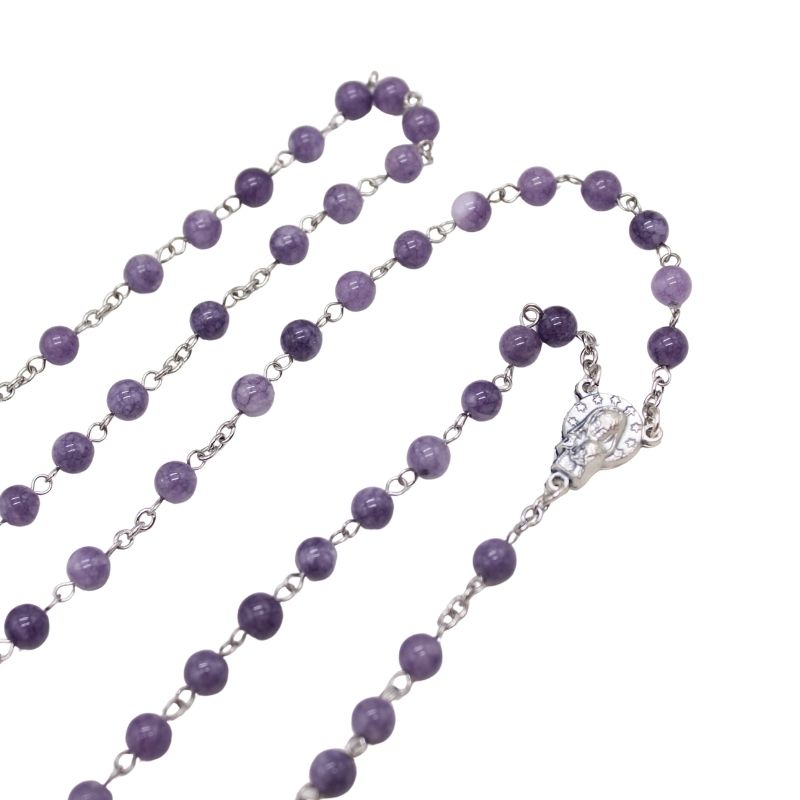Purple Aquamarine 6mm Stone Beads Rosary (Personalisation Available)