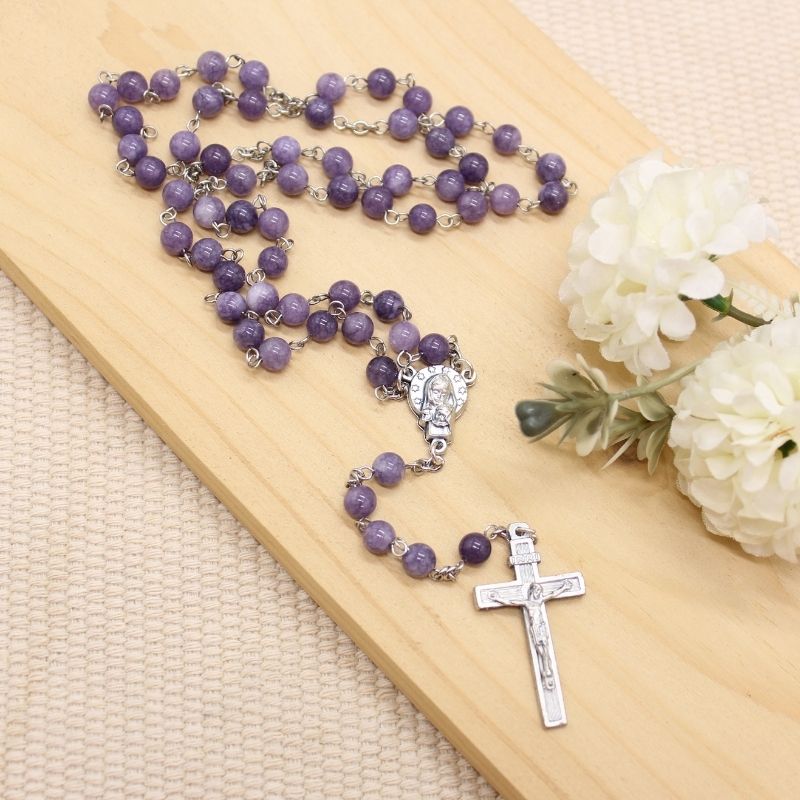 Purple Aquamarine 6mm Stone Beads Rosary (Personalisation Available)
