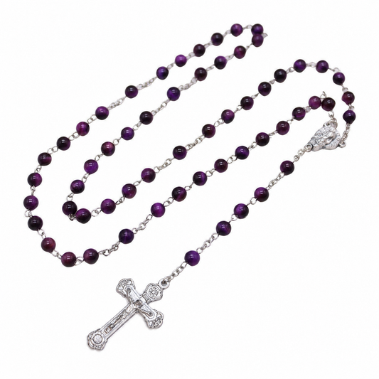 Purple Tiger's Eye 6mm Stone Beads Rosary (Personalisation Available)
