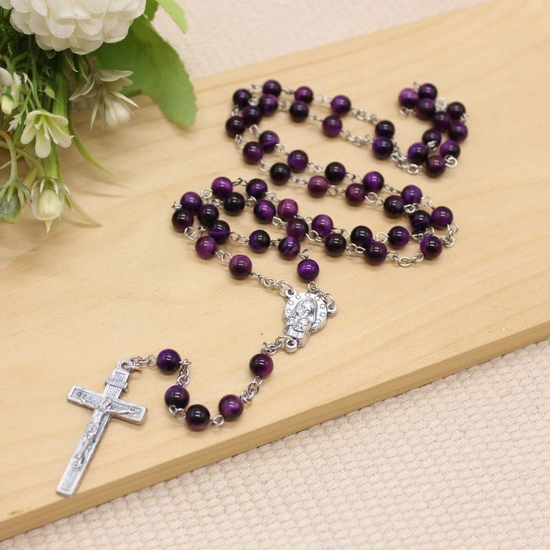 Purple Tiger's Eye 6mm Stone Beads Rosary (Personalisation Available)