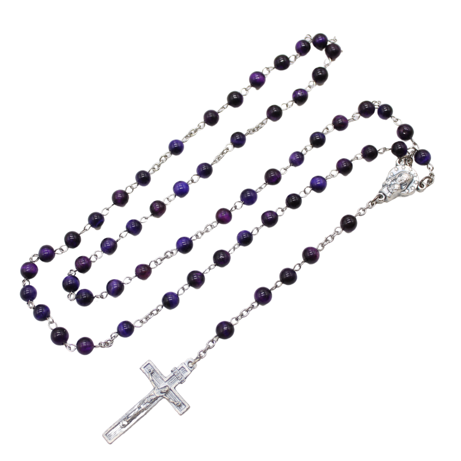 Purple Tiger's Eye 6mm Stone Beads Rosary (Personalisation Available)