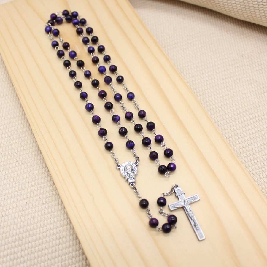 Purple Tiger's Eye 6mm Stone Beads Rosary (Personalisation Available)