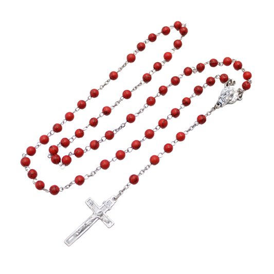 Red Turquoise 6mm Stone Beads Rosary (Personalisation Available)