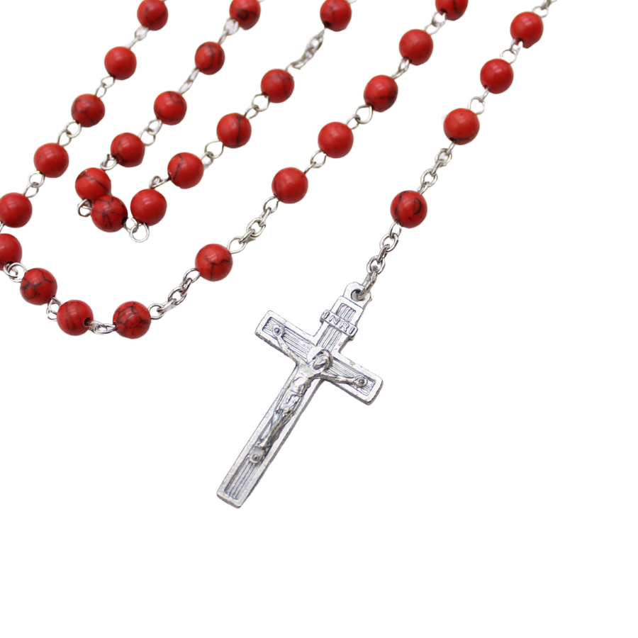 Red Turquoise 6mm Stone Beads Rosary (Personalisation Available)
