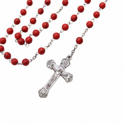 Red Turquoise 6mm Stone Beads Rosary (Personalisation Available)