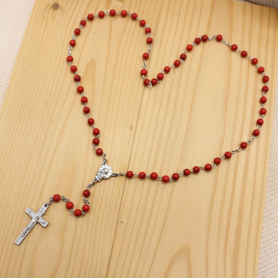 Red Turquoise 6mm Stone Beads Rosary (Personalisation Available)